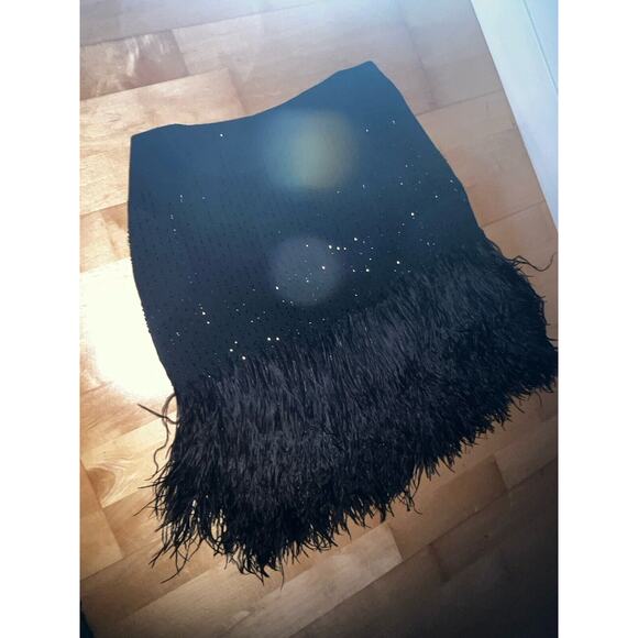 NWOT Ralph Lauren Black Label Ostrich Feather Beaded Sequin Mini Skirt Silk 10 - Picture 4 of 9